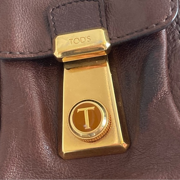 Tod's Brown Leather Took Tracolla Media Bag Shoulder Handbag Pusre Retro - Picture 12 of 16
